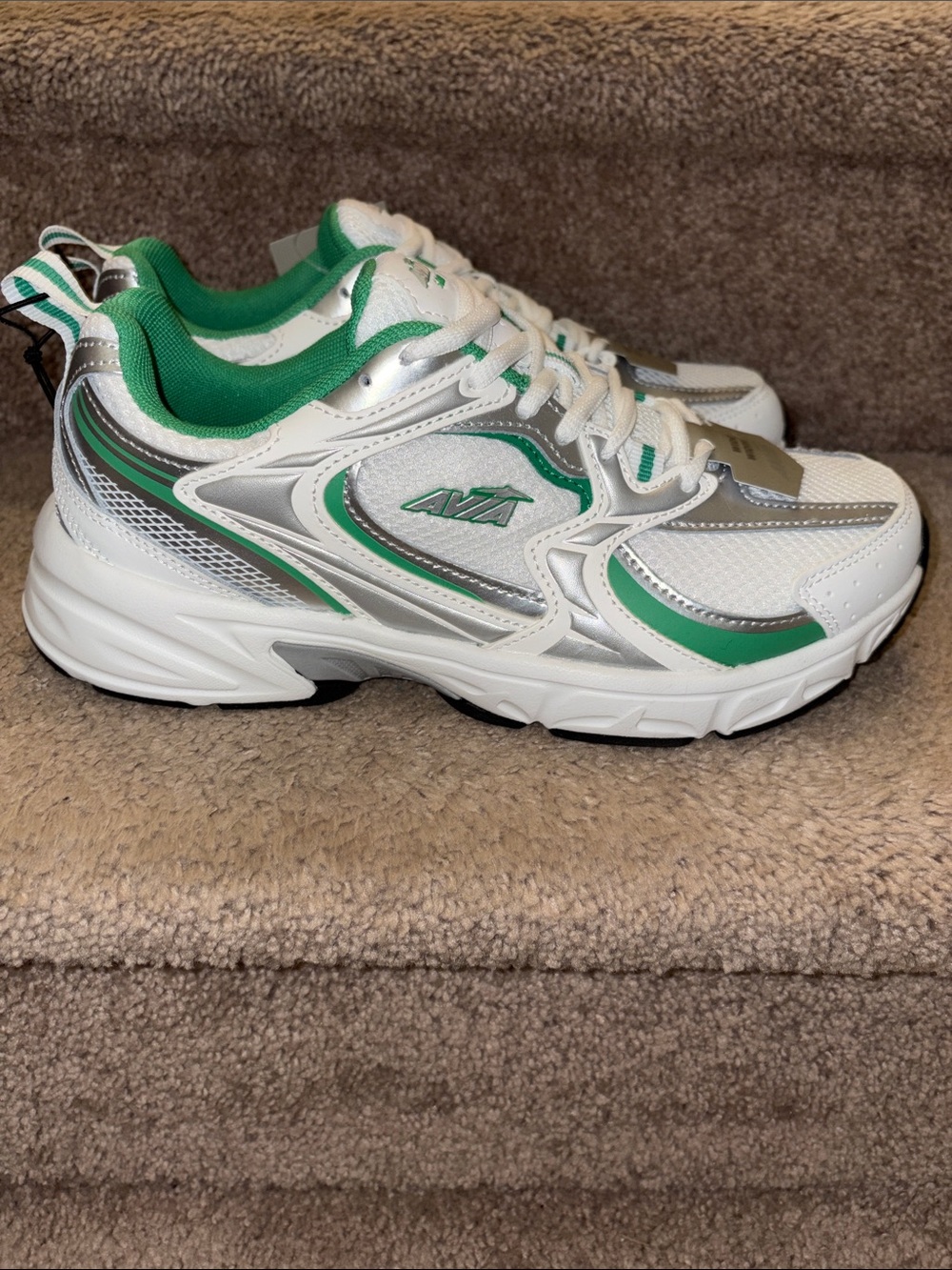 Avia White and Green Athletic Walking Shoes